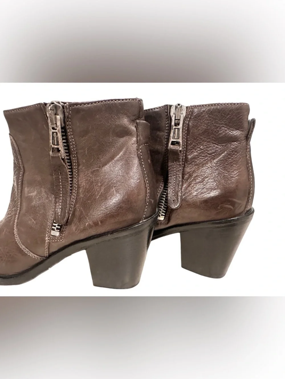 275 Central Brown Italian Leather Ankle Boots - Two-Side Zip Block Heel 40/9.5